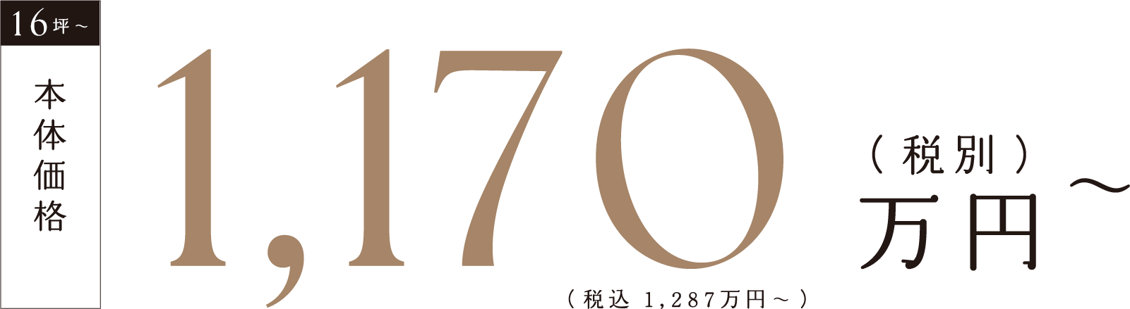 16坪～本体価格1,170万円（税別）（税込1,287万円～）